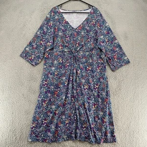 Lands End Dress Womens 2X Ditsy Floral Knotted Front Stretch V-Neck Blue - Picture 1 of 14