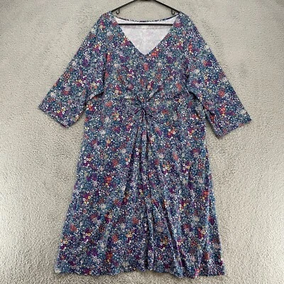 Lands End Dress Womens 2X Ditsy Floral Knotted Front Stretch V-Neck Blue - Image 1 of 4