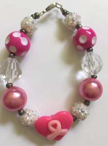 ¡Nuevo! Pulsera Cáncer de Mama Hecha a Medida Boutique Cuentas Pulsera 8.5 en Rosa Blanco - Imagen 1 de 5