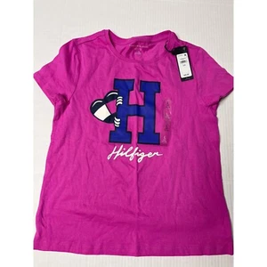 Tommy Hilfiger Pink Heart T-shirt Girls Sz Large - Picture 1 of 5