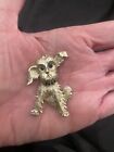 Shaggy Puppy Dog Gold Tone  Pin Brooch Vintage Scottie Terrier Rhinestone Ear