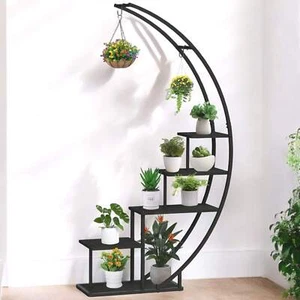 Blumenregal Indoor 170 cm Hoch Metall Schwarz Halbrund 96585 Modern Blumentreppe - Bild 1 von 9