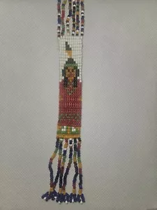 Vintage Handmade Peyote Stitch Colorful Native Woman Fringe Pendant Necklace - Picture 1 of 7