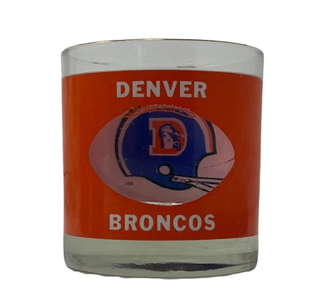 Denver Broncos HouzeArt Vintage NFL Logo 1970's Lowball Glass Whiskey Tumbler Cover