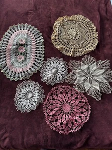 Lot of 6 Vintage Handmade Doilies Various colors and shapes Pink White Cream - Picture 1 of 14