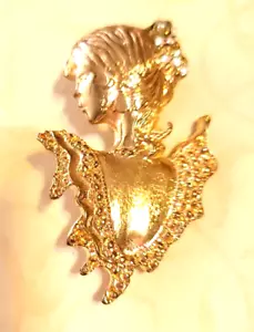 SPLENDIDAMENTE BELLA SPILLA DA DONNA PLACCATA ORO VITTORIANO STRASS in capelli RARA!! - Foto 1 di 9