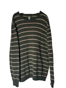 Eddie Bauer Wool Blend Men’s XL Green Tan Striped Long Sleeve Classic Sweater - Picture 1 of 10