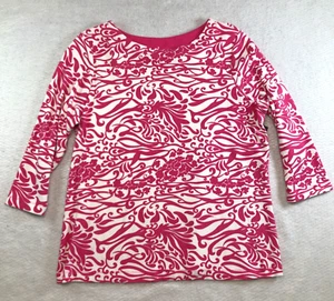 D & Co Denim + Company Womens Top Sz L Pink Floral Round Neck 3/4 Sleeve NWT - Picture 1 of 12