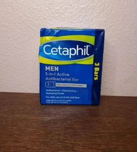 3 Bars Cetaphil Men 3 in 1 Active Antibacterial Deodorizing Bar Soap 4.5 oz Each - Picture 1 of 9