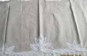 Vintage 2 Paneele Beige Baumwolle Karo Vorhänge mit Spitze 21" L Plus 4" Stange x 30" B Neu ohne Etikett - Bild 1 von 3
