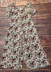 Women 7/8 Vintage Cottagecore Flowy Romper Faux Dress Barrel Leg Pleats Gorgeous - Picture 1 of 11
