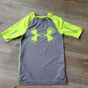 Under Armour UA YXS Boys Swim Shirt Top UPF 50+ Gray Neon Yellow - Picture 1 of 4