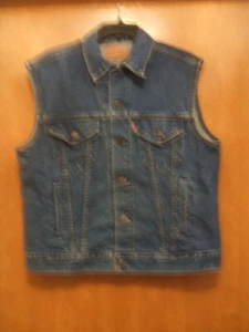 Damen Levis Denim blau Jeansweste ärmellos große Kragen Taschen Knopfleiste - Bild 1 von 17