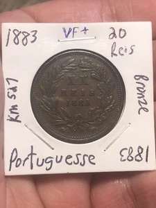 Portugal 20 Reis coin, 1883. KM# 527, bronze. King Luis I. - Picture 1 of 7