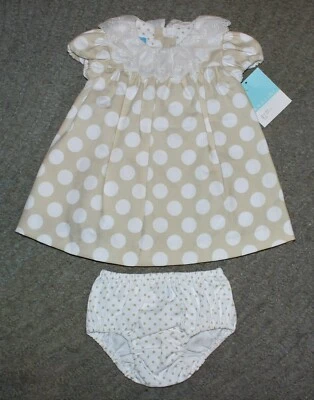 Vestido Anavini Bebé Niñas Manga Gorra Cuello Encaje Punto Tostado - Talla 6 Meses - Nuevo con Etiquetas Foto 1 de 4