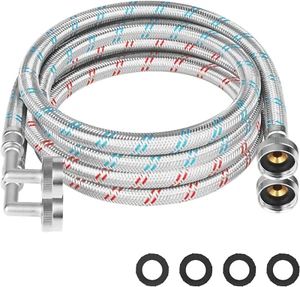 Stainless Steel Washing Machine Hoses 6FT with 90° Elbow - 2 Pack - Picture 1 of 12