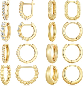 6/9 Pairs Huggie Hoop Earrings Small Hypoallergenic 14K Gold Plated Huggie Earri - Picture 1 of 12