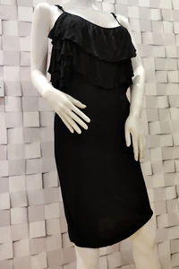Miss Sixty y2k Soft Stretchy LBD Black Ruffle Frill Dress Size M party vintage - Picture 1 of 14