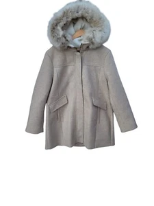 Nine West Beige Mid Length Coat Faux Fur Hoodie Size XXL Women's - Picture 1 of 9