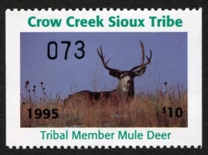 CC68 1995 Crow Creek Sioux Indian Reservation Mule Deer Stamp Tribal - Mint NH - Picture 1 of 2