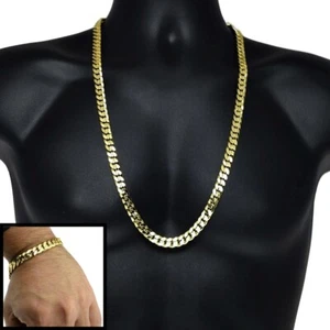 Men's 14K Gold Plated 30" x 10MM Cuban Curb Hip Hop Chain and 9" Bracelet Set - Picture 1 of 7