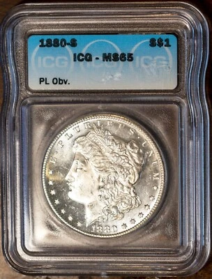 1880-S $1 Silver Morgan Dollar MS 65 Prooflike Obverse ICG # 312101 + Bonus - Image 1 of 2