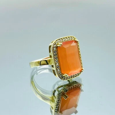 Anillo de plata de ley 925 de ópalo naranja simulado para mujer hecho a mano regalo su anillo Foto 1 de 4