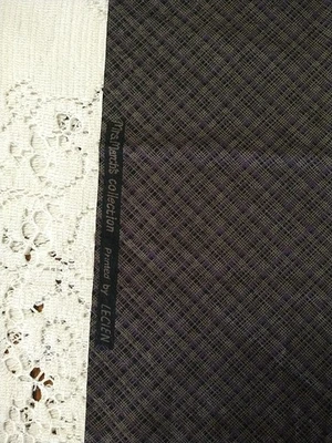 REMNANT LECIEN Quilt Fabric Mrs. March's Civil War Purple Brown Plaid 12x18" - Image 1 of 4