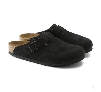 Birkenstock Boston Plantilla Suave Gamuza Cuero Zuecos Negro UE 43 EE. UU. Hombres 10-10,5 Foto 1 de 4