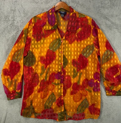 VTG Exclusif Whispers Womens 2X Floral Blouse Top Sheer Button Shirt Long Sleeve - Image 1 of 4