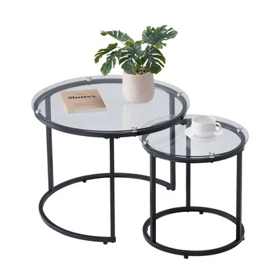 VEVOR Nesting Coffee Table Set of 2 Glass Coffee Table 23.6 in for Living Room - Image 1 of 4