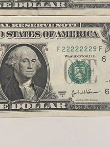 3 Match & Radar 1981/2003/2021 $ 1 dollar Note # 92222222/9 Binary UNC/CIR RARE！ - Picture 1 of 5