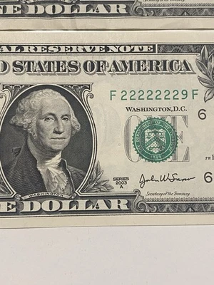 3 Match & Radar 1981/2003/2021 $ 1 dollar Note # 92222222/9 Binary UNC/CIR RARE！ - Image 1 of 4
