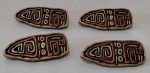 Vintage Aztec Buttons Shank Resin Hand Painted 2" Four In Total Boho Bohemian - Picture 1 of 4