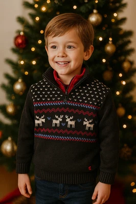 IZOD Boys Christmas Sweater Quarter Zip NWT Size S/P 6-7 Holiday Pullover - Image 1 of 4