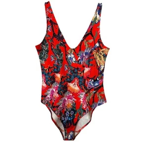 H&M Red Floral Print Textured Bodysuit Size 8 - Foto 1 di 9