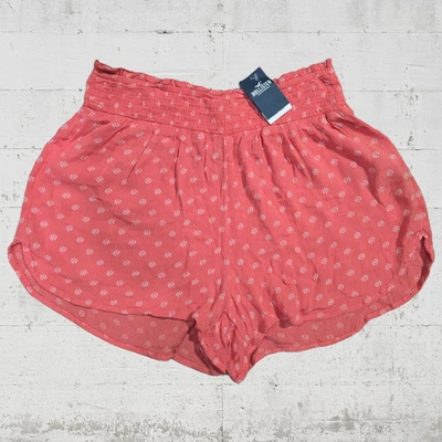 Hollister Coral Rosa Floral Ultra Alto Tiro Bolsa de Papel Cintura Pantalones Cortos Talla Pequeña Foto 1 de 4