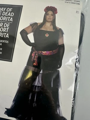Día de los Muertos Señorita Disfraz Vestido Mantón Guantes Diadema Mujer Plus 2X 16-18 Foto 1 de 4