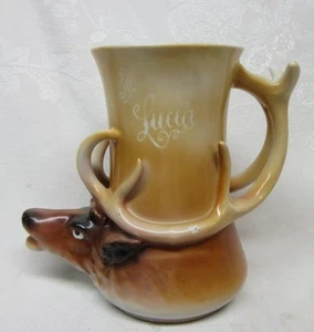1910 ROYAL BAYREUTH Tall ELK BEER MUG , Souvenir of REVERE BEACH, Mass UNIQUE - Picture 1 of 6