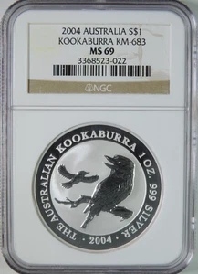 2004 Australia Kookaburra 1oz .999 Silver $1 Coin KM-683 NGC MS69 - Picture 1 of 4