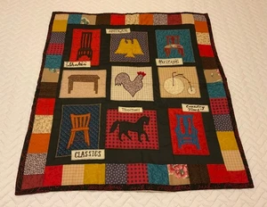 Vintage 1993 Handmade Signed Country Quilt Wall Hanging Horse, Chairs, Eagle - Picture 1 of 9