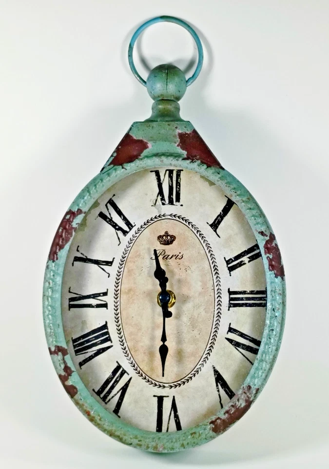 Rustic PARIS Wall Clock. 6.5" X 12". Distressed Look! Works! - Image 1 of 4