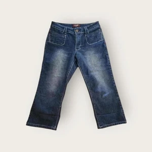Vintage Y2k Angels dark wash denim low rise cuffed straight leg capri jeans Sz 6 - Picture 1 of 4