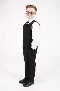 Boys Suits Boys Black Suit 5 Piece Slim Fit Wedding Page 16 Formal Party Outfit - Picture 1 of 5