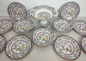 Antique Minton dessert service set Poonah 8 plates 4 comports c 1860 - Picture 1 of 9
