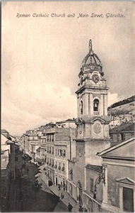 Postal vintage de la Iglesia Católica de Gibraltar y la calle principal B115 - Imagen 1 de 2