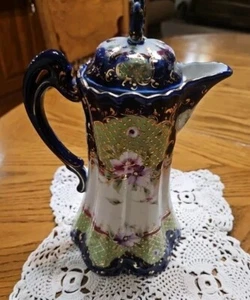 Nippon Vintage Hand-painted Porcelain Pitcher/ Teapot or Chocolate 10" No Marks - Picture 1 of 13