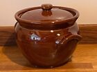 Small Antique Stoneware Crock Pot & Lid Earthenware Vintage Farmhouse Kitchen