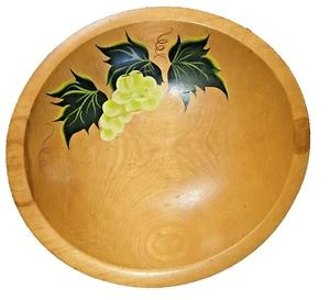 Vintage Farmhouse Primitive Rustic Wooden Bowl Hand Painted Grapes 3.5 X 10.75” - Picture 1 of 7