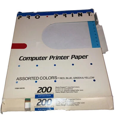 vintage continuous feed printer paper 4 x 50 sheets assorted colors 9.5 x 11 new - Image 1 of 4